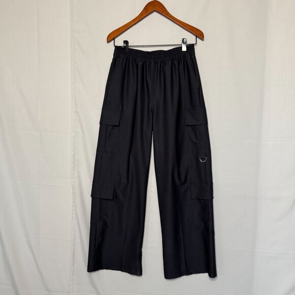WEWoreWhat Wide Leg Utility Black Nylon Cargo Pull On Track Pants Size Medium - Picture 2 of 15